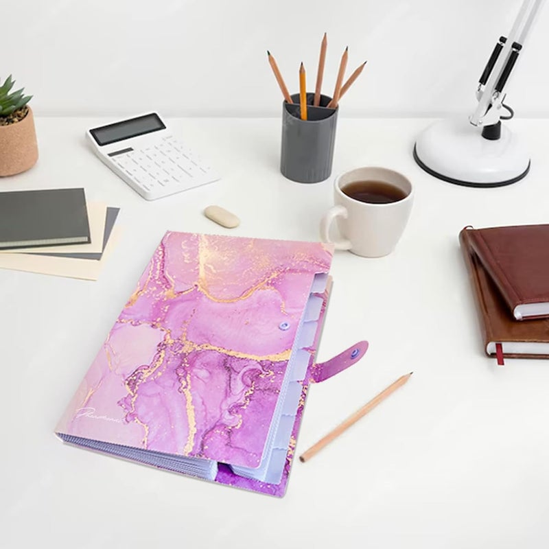 Rihan Expanding File Folder, Folders for Important Documents Organizer, Accordion File Organizer, Aesthetic Folders for School Students, 8 Pockets File Folder for Home Bills (Purple Gold Marble) - Image 3